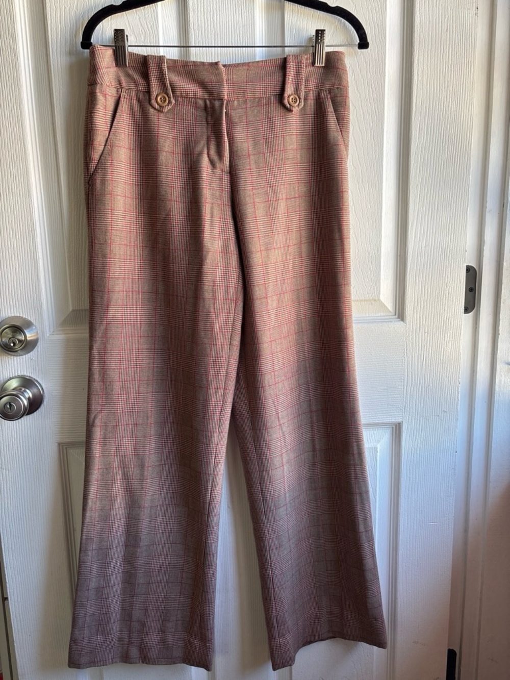 Vintage Y2K Mossimo Plaid Wide Leg Trousers Tan Pink Academic 2